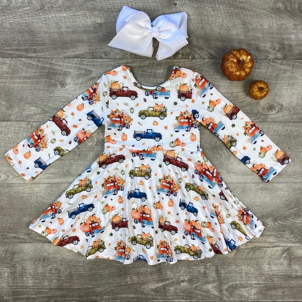 Girls boutique Pumpkin truck Fall twirl dress - Picture 1 of 1